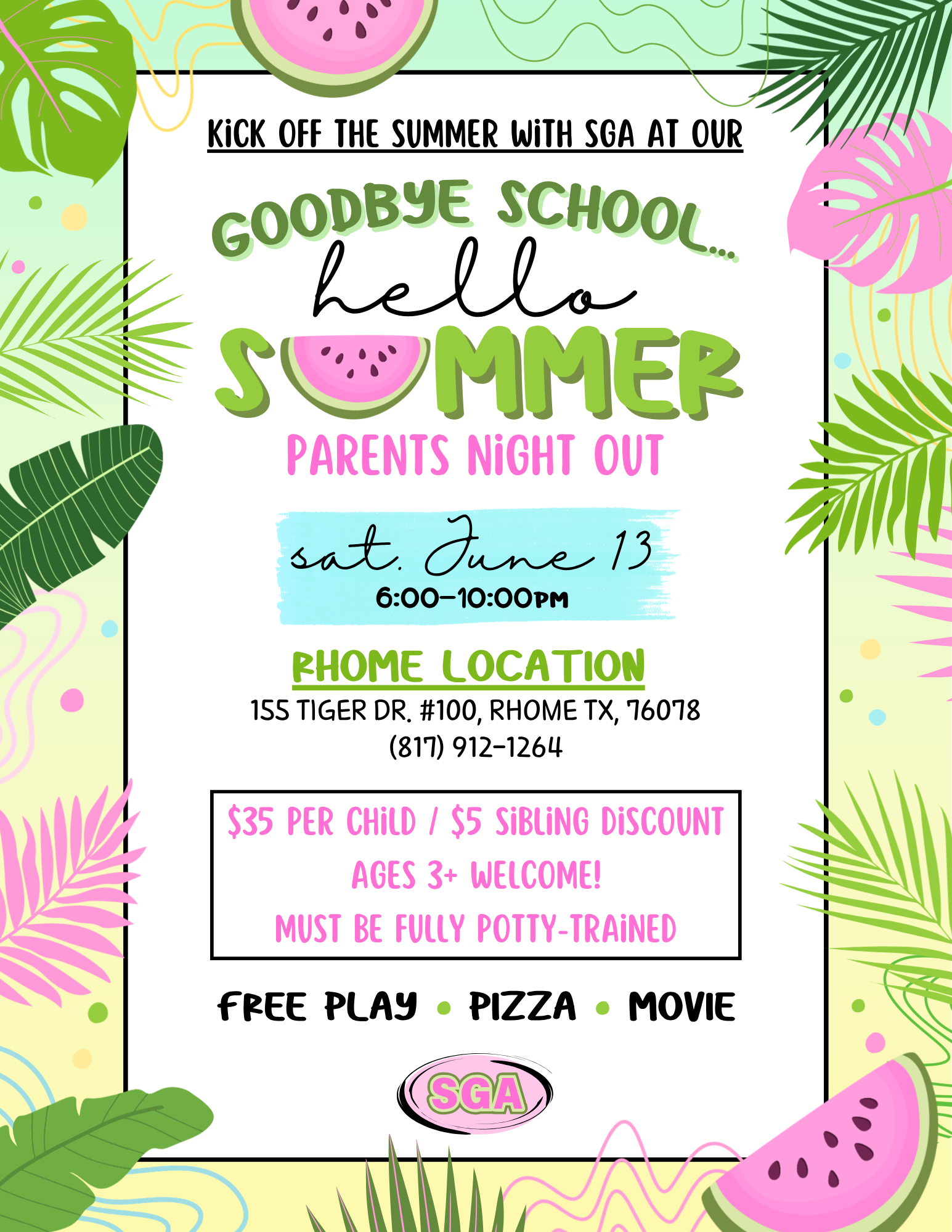 Rhome School's Out Summer PNO Flyer